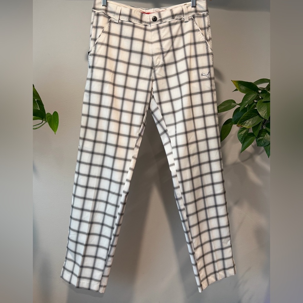 NWT Puma Men’s Golf Tech Pants White & Black/Grey Plaid | 32/32